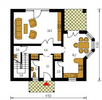 Mirror image | Floor plan of ground floor - KLASSIK 108